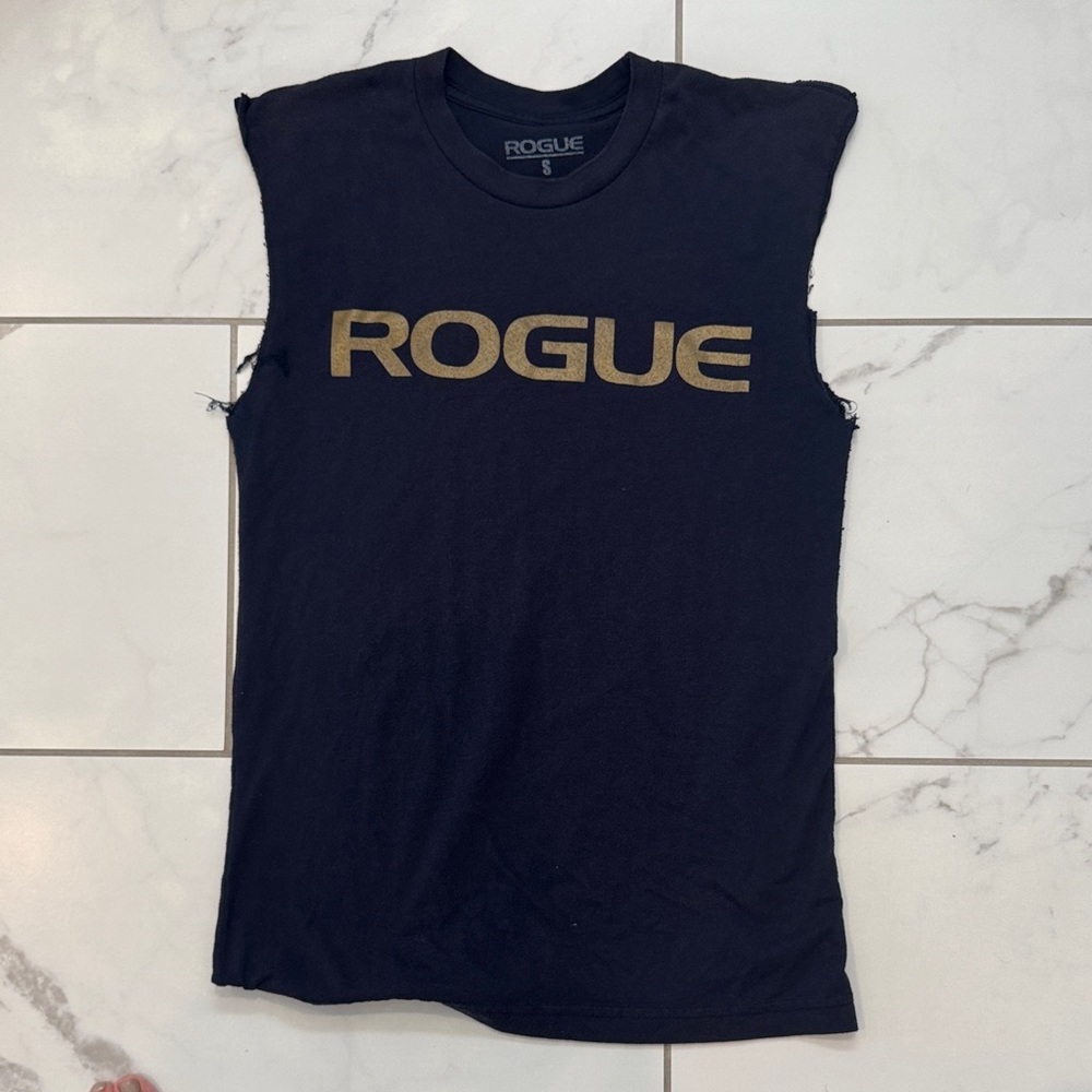 Rogue Navy Muscle Tee with Gold Logo